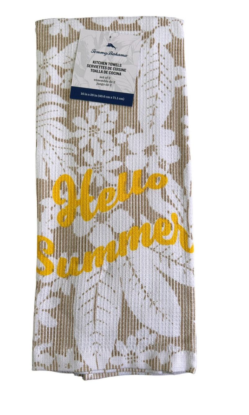 Tommy Bahama Kitchen Towel Set of 2 Hello Summer Floral 16"x28" Tropical Beachy